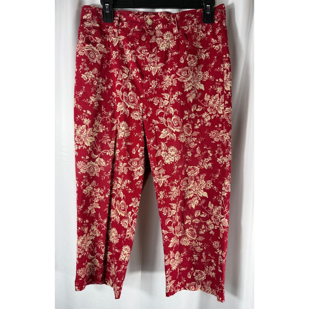 Lauren Ralph Lauren Floral Print Cropped‎ Pants Red Beige Size 6 Cottagecore